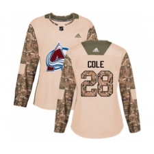 Women's Adidas Colorado Avalanche #28 Ian Cole Authentic Camo Veterans Day Practice NHL Jersey