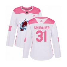 Women's Adidas Colorado Avalanche #31 Philipp Grubauer Authentic White Pink Fashion NHL Jersey