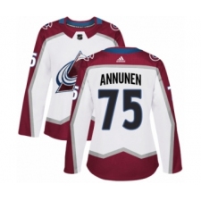 Women's Adidas Colorado Avalanche #75 Justus Annunen Authentic White Away NHL Jersey