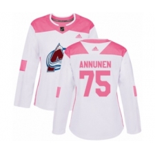 Women's Adidas Colorado Avalanche #75 Justus Annunen Authentic White Pink Fashion NHL Jersey