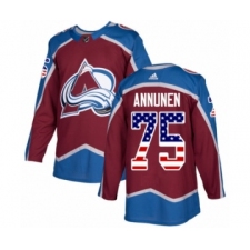 Youth Adidas Colorado Avalanche #75 Justus Annunen Authentic Burgundy Red USA Flag Fashion NHL Jersey