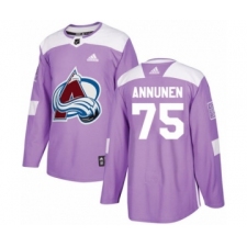 Youth Adidas Colorado Avalanche #75 Justus Annunen Authentic Purple Fights Cancer Practice NHL Jersey