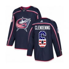 Men's Adidas Columbus Blue Jackets #6 Adam Clendening Authentic Navy Blue USA Flag Fashion NHL Jersey