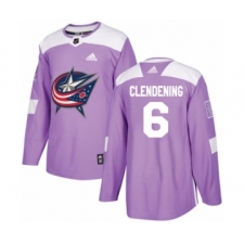Men's Adidas Columbus Blue Jackets #6 Adam Clendening Authentic Purple Fights Cancer Practice NHL Jersey