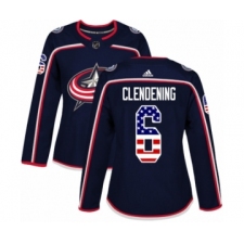 Women's Adidas Columbus Blue Jackets #6 Adam Clendening Authentic Navy Blue USA Flag Fashion NHL Jersey
