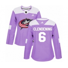 Women's Adidas Columbus Blue Jackets #6 Adam Clendening Authentic Purple Fights Cancer Practice NHL Jersey