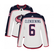 Women's Adidas Columbus Blue Jackets #6 Adam Clendening Authentic White Away NHL Jersey
