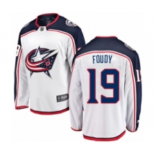 Men's Columbus Blue Jackets #19 Liam Foudy Authentic White Away Fanatics Branded Breakaway NHL Jersey