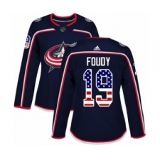 Women's Adidas Columbus Blue Jackets #19 Liam Foudy Authentic Navy Blue USA Flag Fashion NHL Jersey