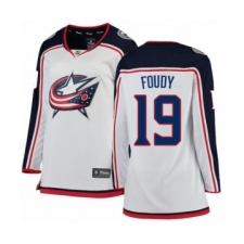 Women's Columbus Blue Jackets #19 Liam Foudy Authentic White Away Fanatics Branded Breakaway NHL Jersey