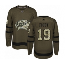 Youth Adidas Columbus Blue Jackets #19 Liam Foudy Premier Green Salute to Service NHL Jersey