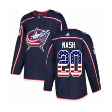 Men's Adidas Columbus Blue Jackets #20 Riley Nash Authentic Navy Blue USA Flag Fashion NHL Jersey