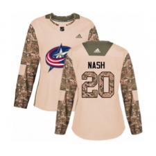 Women's Adidas Columbus Blue Jackets #20 Riley Nash Authentic Camo Veterans Day Practice NHL Jersey