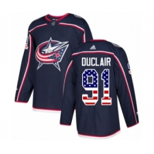 Youth Adidas Columbus Blue Jackets #91 Anthony Duclair Authentic Navy Blue USA Flag Fashion NHL Jersey