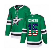 Men's Adidas Dallas Stars #15 Blake Comeau Authentic Green USA Flag Fashion NHL Jersey