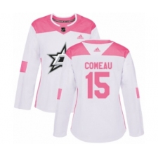 Women's Adidas Dallas Stars #15 Blake Comeau Authentic White Pink Fashion NHL Jersey