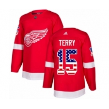 Men's Adidas Detroit Red Wings #15 Chris Terry Authentic Red USA Flag Fashion NHL Jersey