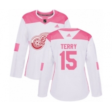 Women's Adidas Detroit Red Wings #15 Chris Terry Authentic White Pink Fashion NHL Jersey