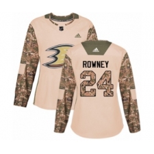 Women's Adidas Anaheim Ducks #24 Carter Rowney Authentic Camo Veterans Day Practice NHL Jersey