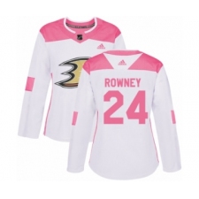 Women's Adidas Anaheim Ducks #24 Carter Rowney Authentic White Pink Fashion NHL Jersey