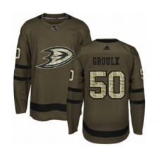 Men's Adidas Anaheim Ducks #50 Benoit-Olivier Groulx Authentic Green Salute to Service NHL Jersey
