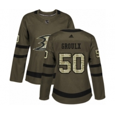 Women's Adidas Anaheim Ducks #50 Benoit-Olivier Groulx Authentic Green Salute to Service NHL Jersey