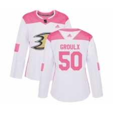 Women's Adidas Anaheim Ducks #50 Benoit-Olivier Groulx Authentic White Pink Fashion NHL Jersey