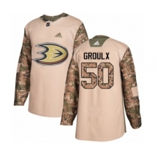 Youth Adidas Anaheim Ducks #50 Benoit-Olivier Groulx Authentic Camo Veterans Day Practice NHL Jersey