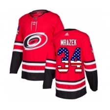 Youth Adidas Carolina Hurricanes #34 Petr Mrazek Authentic Red USA Flag Fashion NHL Jersey