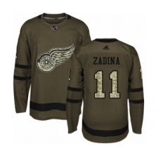 Men's Adidas Detroit Red Wings #11 Filip Zadina Authentic Green Salute to Service NHL Jersey