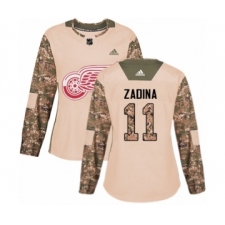 Women's Adidas Detroit Red Wings #11 Filip Zadina Authentic Camo Veterans Day Practice NHL Jersey