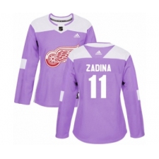 Women's Adidas Detroit Red Wings #11 Filip Zadina Authentic Purple Fights Cancer Practice NHL Jersey