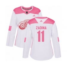 Women's Adidas Detroit Red Wings #11 Filip Zadina Authentic White Pink Fashion NHL Jersey