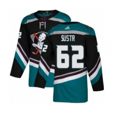 Men's Adidas Anaheim Ducks #62 Andrej Sustr Premier Black Teal Alternate NHL Jersey