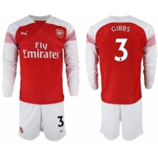 2018-19 Arsenal 3 GIBBS Home Long Sleeve Soccer Jersey