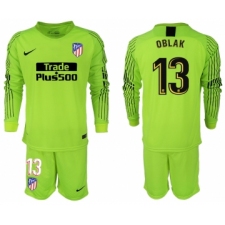 2018-19 Atletico Madrid 13 OBLAK Fluorescent Green Goalkeeper Long Sleeve Soccer Jersey
