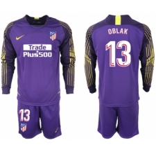 2018-19 Atletico Madrid 13 OBLAK Purple Goalkeeper Long Sleeve Soccer Jersey