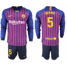 2018-19 Barcelona 5 SERGIO Home Long Sleeve Soccer Jersey