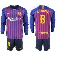 2018-19 Barcelona 8 A. INIESTA Home Long Sleeve Soccer Jersey