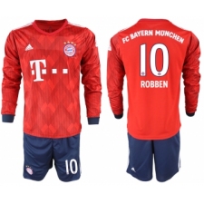 2018-19 Bayern Munich 10 ROBBEN Home Long Sleeve Soccer Jersey