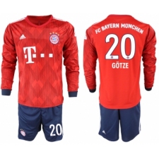 2018-19 Bayern Munich 20 GOTZE Home Long Sleeve Soccer Jersey