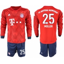 2018-19 Bayern Munich 25 MULLER Home Long Sleeve Soccer Jersey