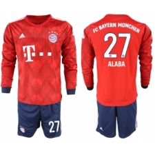 2018-19 Bayern Munich 27 ALABA Home Long Sleeve Soccer Jersey
