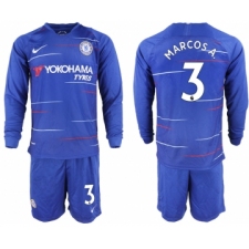 2018-19 Chelsea 3 MARCOS A. Home Long Sleeve Soccer Jersey