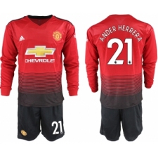 2018-19 Manchester United 21 ANDER HERRERA Home Long Sleeve Soccer Jersey