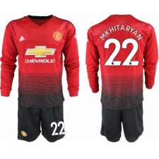 2018-19 Manchester United 22 MKHITARYAN Home Long Sleeve Soccer Jersey