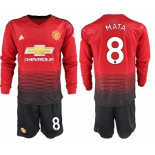2018-19 Manchester United 8 MATA Home Long Sleeve Soccer Jersey