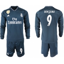 2018-19 Real Madrid 9 BENZEMA Away Long Sleeve Soccer Jersey
