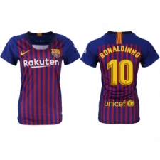 2018-19 Barcelona 10 RONALDINHO Home Women Soccer Jersey