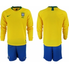 2018-19 Brazil Home Long Sleeve Soccer Jersey